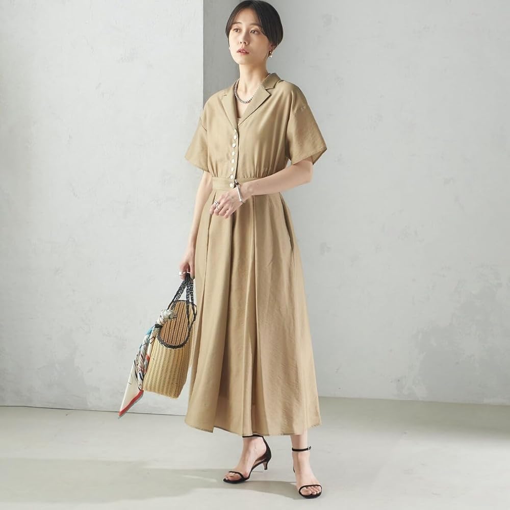 CITY ベージュ 半袖シャツワンピース フロントジッパー CITY ベージュ 半袖シャツワンピース フロントジッパー - メルカリ